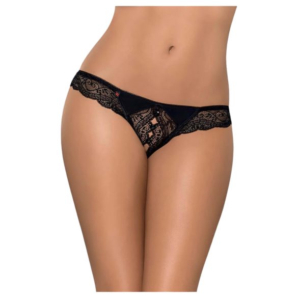Obsessive Miamor - ukrašene otvorene ženske čipkaste tange (crne) - L/XL
