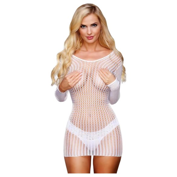 Lapdance bijela mrežasta haljina s dugim rukavima - S-L