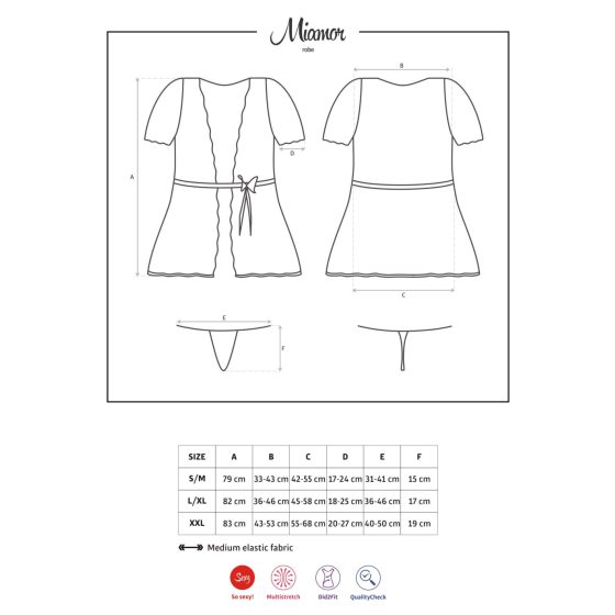 Obsessive Miamor Robe - ogrtač s čipkastim rukavima i tangama (bijeli)