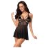 Obsessive 838-BAB-1 - prozirni, čipkasti babydoll set (crna) - L/XL