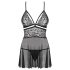 Obsessive 838-BAB-1 - prozirni, čipkasti babydoll set (crna) - L/XL