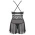Obsessive 838-BAB-1 - prozirni, čipkasti babydoll set (crna) - L/XL