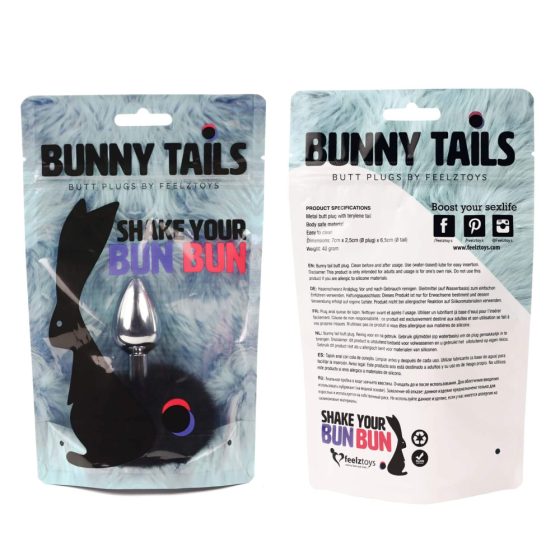 FEELZTOYS Bunny Tails - metalni analni dildo sa zečjim repom (srebrno-crni)