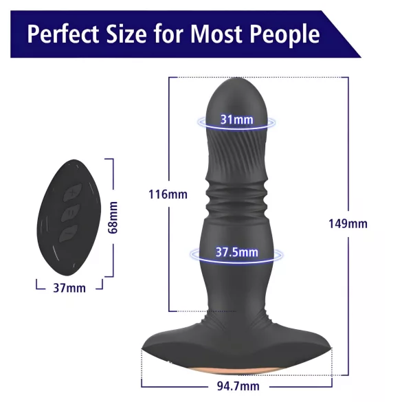 Aixiasia Roy - analni vibrator s daljinskim upravljačem, punjivi - crni