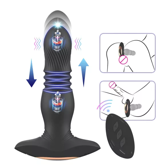 Aixiasia Roy - analni vibrator s daljinskim upravljačem, punjivi - crni