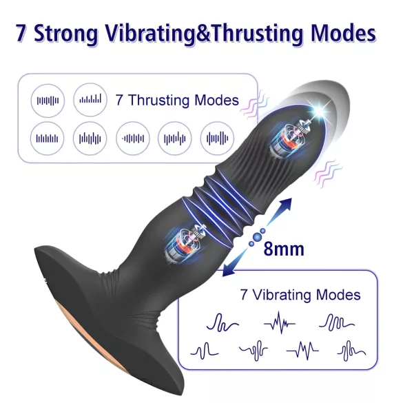 Aixiasia Roy - analni vibrator s daljinskim upravljačem, punjivi - crni