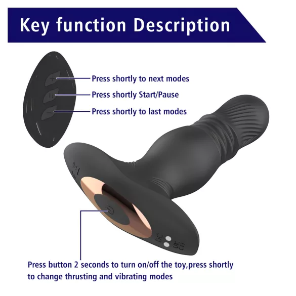 Aixiasia Roy - analni vibrator s daljinskim upravljačem, punjivi - crni