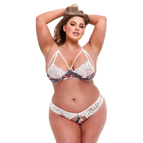 Baci Plus Size - cvjetni čipkasti grudnjak set (bijeli)