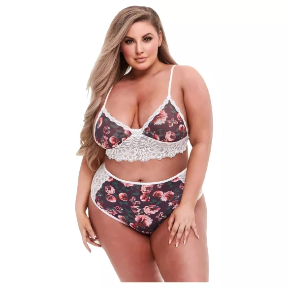 Baci Plus Size - čipkasti grudnjak i gaćice - cvjetni uzorak - veliki broj