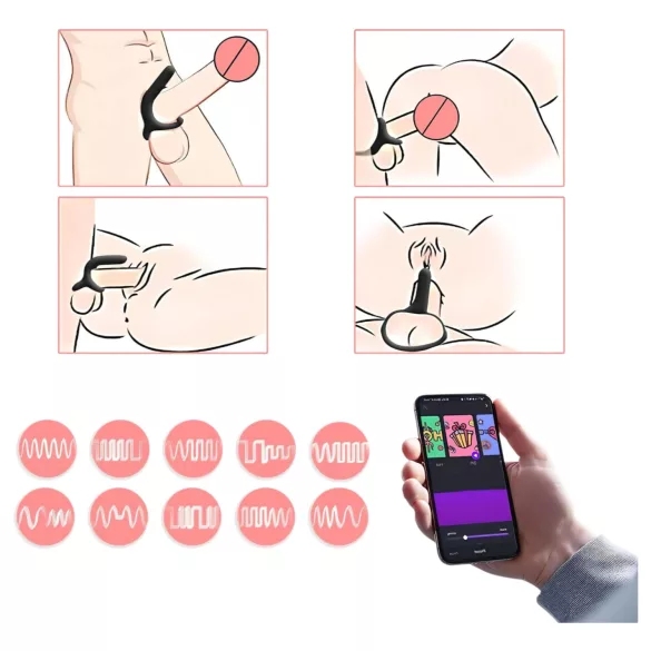 Magic Motion Rise - penis prsten s vibracijom - pametan, punjiv - crni